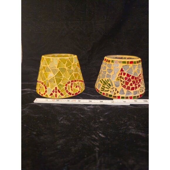 Mosaic Home Interiors Glass Candle Globes With Yellow & Red Tile Designs - Picture 4 of 8